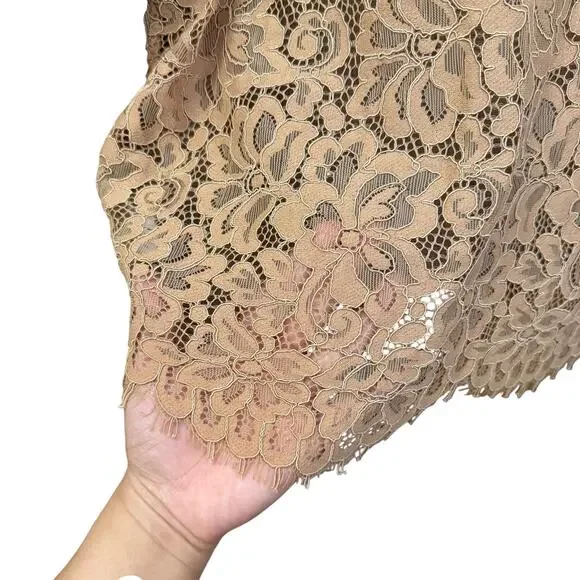 Cami NYC Aurla Wool Crop Cardigan Caramel Brown Size Large Feminine Lace Floral - Picture 8 of 14